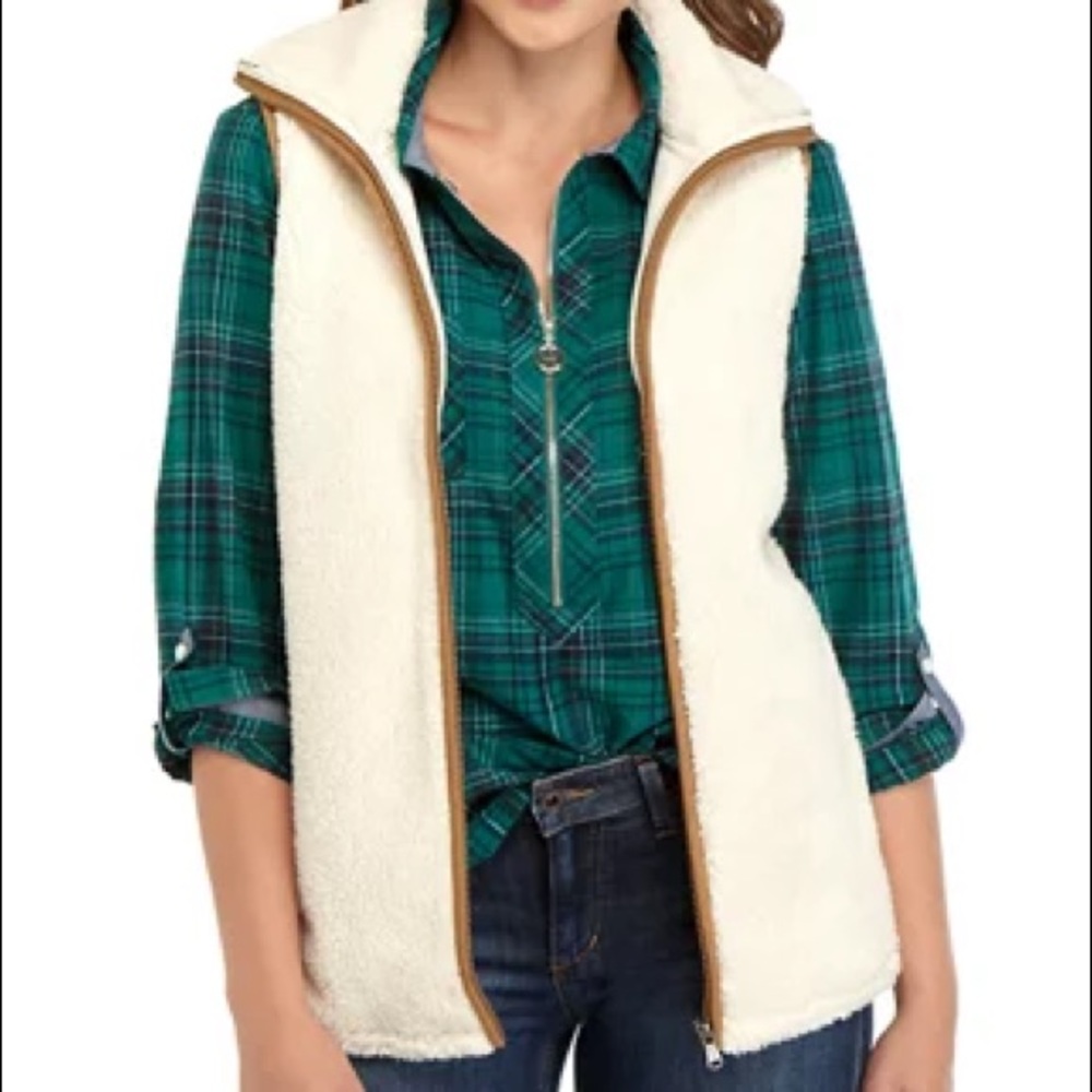 Chaps sherpa cream off white funnel neck cozy layering vest sz M NWT